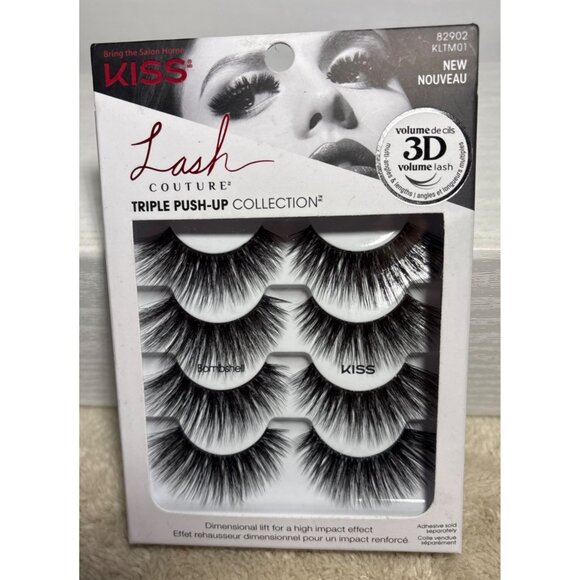 Kiss Lash Couture Triple Push-Up Collection 3D Volume Eyelashes Bombshell 4 Pair - Picture 1 of 7